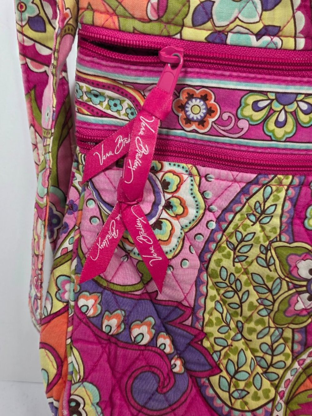 Vera Bradley Pink Paisley Shoulder Bag Double Zipper Crossbody Hipster - Picture 2 of 5
